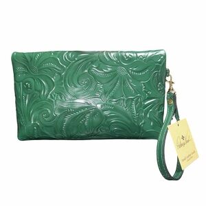 Patricia Nash Valerie Fold-over Wristlet in color Soft Green Tooled NWT